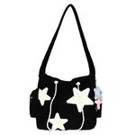 Inshere Cute Star Crossbody Bag, Aesthetic Y2K Kawaii Messenger Bag, Corduroy Star Shoulder Bag Tote Bag for Women Men Black