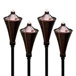 Dusq Set of 4 All-in-One Garden Torches - Includes Deck Rail Hardware, Table Top Bases Poles. Can Burn Citronella Any Non-Combustible Lamp Oil Tiki Fuel.