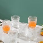 Nestasia Set of 6 Embossed Water Glasses | Vintage Pressed Glassware for Hot & Cold Beverages | 250ml, Transparent