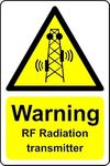 Warning RF Radiation Transmitter Safety Sign - Self Adhesive Sticker (200mm x 150mm)