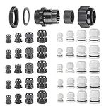 40Pcs Waterproof Cable Gland Conduit Mounts Grey Stuffing Glands Connector M12 M16 M20 M25 (Black & White）