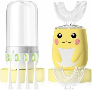 ELOTAME Kids Electric U Shaped Toothbrush Children Rechargeable Sonic Toothbrush with 6 Soft Brush Head Automatic Full Mouth 6 Cleaning Modes -Age2-7 Yellow