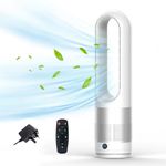UOAESR Bladeless Tower Fan with Air Purifier, 2 in1 Tower Fans with Remote Control, 8H Time, 90° Oscillation, Timer, Super Quiet Air Cooler for Home and Office (Silver)