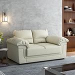 Panana 2 Seater Sofa Faux Leather in Beige Colour With High Back Cushions and Pillow Padded Arms