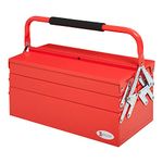 DURHAND Metal Tool Box 3 Tier 5 Tray Professional Portable Storage Cabinet Workshop Cantilever Toolbox with Carry Handle, 45cmx20cmx34.5cm, Red