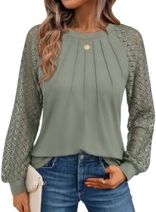 AUTOMET Womens Long Sleeve Shirts Lace Tops Business Casual Blouses 2025 Fall Fashion Boho Outfits Trendy Clothes Knit T Y2k Ladies Dressy Work Professional Clothing Sage 3XL