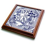 3dRose trv_262245_1 Willow Pattern Detail in Red and White Trivet, Brown