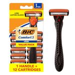 BIC Hybrid 3 Comfort Disposable Razor, Men, 12-Count