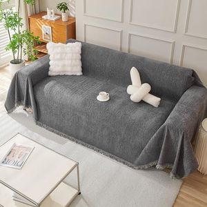 Couch Cover for 3 Cushion Sofa, Sofa Covers Pet Friendly with Tassel Edge, Modern Washable Sofa Slipcovers for Dogs & Cats, Universal Sofa Throw Cover (Dark Gray, XXL(180cm*380cm))