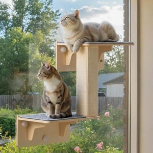 Pecute Double Cat Shelves with Scratching Post for Wall & Window