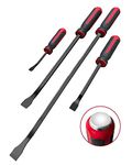 Pry Bar Set Heavy Duty, Thicker Hammer Strike Cap, Angled Tip, Mechanic Hand Tools for Automotive, Demolition, Nail Puller, Crowbar | 4-Piece | Red