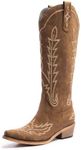 Cusolemore Cowboy Boots for Women, Brown Cowgirl Boots, Pointed Toe Knee High Boots, Women's Western Boots Pull On with Side Zipper Size 8