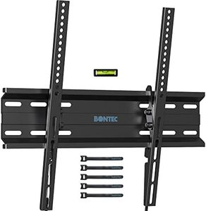 BONTEC Ultra Slim TV Wall Bracket Mount for 23-60 inchs LCD LED TVs, Low Profile Tilt TV Wall Mount up to VESA 400x400mm, 50 inch tv Wall Bracket with Spring Locking System, Includes 5 Cable Ties