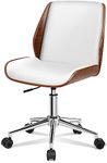 ALFORDSON Home Office Chair Wooden Executive Desk Chair Swivel Armless Leather Computer Chair Height Adjustable Task Chair with Mid Back for Kids Adult Study Living Room (Renzo White)