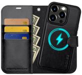 OCASE for iPhone 15 Pro Detachable Case, Magnetic Removable 2 in 1 Flip PU Leather Wallet Case with[Kickstand][RFID Blocking][Card Holder] Shockproof Phone Cover,Black