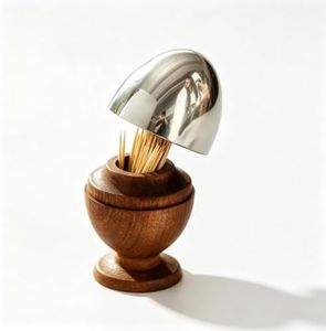 ChayWillow Egg-Shaped Toothpick Holder Wood and Stainless Steel