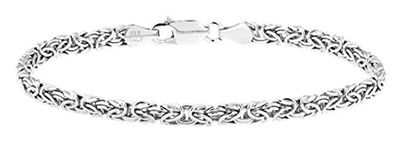 Miabella Italian 925 Sterling Silver or 18K Gold Over Silver 4mm Byzantine Link Chain Anklet Ankle Bracelet for Women, Made in Italy, Length 9 Inches (Small), Sterling Silver