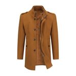 Allthemen Men's Winter Wool Coat Trench Mid Length Overcoat Jacket Slim Fit Casual Coat Brown 3XL