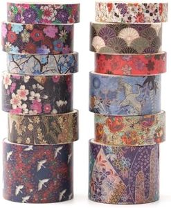 KAVI' S 12 Rolls Kyoto Charm Washi Tape Set Japanese Arts Adhesive Tapes Geometric Garden Decorative Masking Tape Sets for Craft, Kids, Scrapbook, DIY, Gift Wrapping (Purple Sakura)