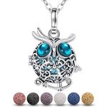 EUDORA Essential Oil Necklaces for Women Owl Diffuser Necklace for Essential Oils Lava Stone Ball Jewelry Aromatherapy Diffuser Pendant Locket Necklace for Girl Gifts for Women, 24 Inches, 7PCS