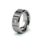 8MM Tungsten Carbide Grooved 0.04 CTW Diamond Wedding Band Ring, Size W 1/2