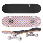 KMX Complete 31" x 8" Skateboard for Beginners, Double Kick Concave Deck, 7 Layer Canadian Maple | Premium Truck | Kids Cruiser Skateboard for Kids Ages 6-12, Girls, Boys,Teens(Pink Checkered)