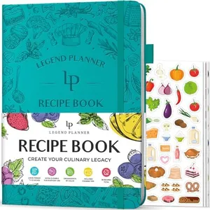 Legend Recipe Book – Blank Family Cookbook to Write In Your Own Recipes – Empty Cooking Journal – Personalized Cooking Notebook, Hardcover, Large 7”x10” Format, 58 Recipes Total (Turquoise)