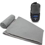 Aribari Sport Towel - microfibre towel - compact, ultra light and fast drying - ideal for fitness and travelling - with or without bag - 100 x 50 cm (Grey)