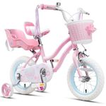 Glerc 12 Inch Kids Bike for 2 3 4 Years Old Girls,Princess Style with Streamers & Basket & Stabilisers, Pink