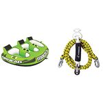 AIRHEAD MACH 3 3 Rider Towable Tube (Green/White) + Kwik Tek Tow Harness Self Centering Pulley (12-Feet)