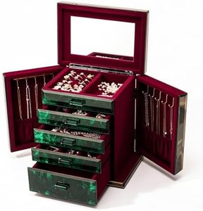 Timetrace Glass Vintage Jewelry Box,5-Layer Jewelry Case,Green Jewelry Storage for Women,Decorative Gift Box,Jewelry Organizer For Necklaces Rings Earrings Bracelets