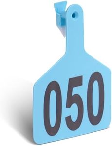 Cattle Ear Tags with 001-050 Numbers Large 1-Piece Z Livestock Ear Tags for Cow Goat Sheep Pig Calves Dog,Animal ID Identification Tag 4.4"x 3",Blue