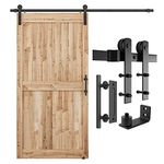 SMARTSTANDARD 7 FT Heavy Duty Sturdy Sliding Barn Door Hardware Kit, Black, (Whole Set Includes 1x Pull Handle Set & 1x Floor Guide) Fit 40''-42" Wide Door Panel (I Shape Hanger)