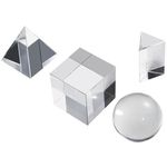 4 Pack K9 Optical Crystal Photography Prism Set With 50mm Crystal Ball, 50mm Crystal Cube, 50mm Triangular Prism, 50mm Optical Pyramid with Wipe Cloth for Teaching, Playing, Photography