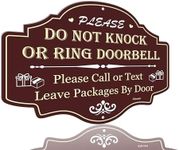 Please Do Not Knock or Ring Doorbell Sign Please Call or Text Leave Packages at The Door Sign 10" x 7" No Soliciting Sign Metal Packages Sign Delivery Instruction Door Sign Rust Aluminum Weatherproof