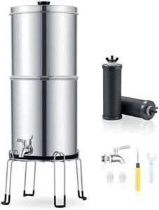 CO-Z 8,5L Système de Filtration d'Eau par Gravité en Acier Inoxydable 304 Purificateur d'Eau avec 2 Filtres à Carbone Robinet d'Eau Support Inclus, Certification NSF/ANSI 42