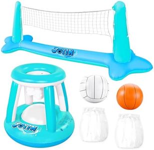 JOYIN Inflatable Pool Float Set Volleyball Net & Basketball Hoops, Floating Swimming Game Toy for Kids and Adults, Summer Floaties, Volleyball Court (105”x28”x35”)|Basketball (27”x23”x27”),Blue