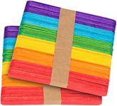 ZOENHOU 100 PCS 6 Inch Colored Popsicle Sticks, Natural Wood Lolly Craft Sticks, Colored Wooden Craft Sticks Rainbow Popsicle Sticks Jumbo for DIY Craft, Model Making, Art Supplies