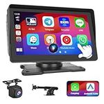 Hikity Portable Car Stereo Wireless Apple CarPlay Screen, Wireless Android Auto Car Radio, 7 Inch Full Touchscreen Stereo with Bluetooth 5.1 FM Transmitter USB AHD Rear View Camera