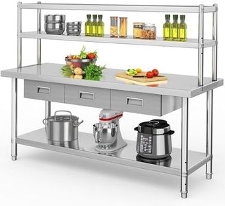 YITAHOME 72" X 24" Stainless Steel Table with Overshelves & Drawers, NSF Work Table with 72" X 12" Shelf & 3 Drawers, Metal Table Prep Table for Home Kitchen Restaurant Garage