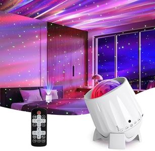 AMORNO Star Projector Night Light, Rechargeable Northern Lights Aurora Projector Space Galaxy Ceiling Lamp with Bluetooth Speaker, Remote and White Noise for Kids, Adults, Bedroom, Room Decor
