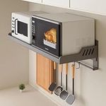 Kitchen Storage Wall Shelf，20/24 Inch Household Grade Wall Mount Microwave Oven Shelf with Fixing Kit, Commercial Storage Rack with 6 Hooks (Size : 60cm/24inch)