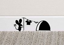 Mouse Hole Wall Art Sticker | Mouse Drying Clothes Skirting Board Sticker | Funny Mouse Washing Clothes Vinyl Decal | Mice House in Wall Home Skirting Board Funny