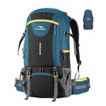 TRAWOC INVICTUS 60L Travel Backpack Hiking Trekking Bag Camping Rucksack for Men & Women with Rain Cover/Shoe Compartment MHK003, 3 year Warranty, English Blue