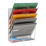 Mind Reader 5-Tier Vertical File Storage, Desktop Organizer, Wall Mount, Office, Metal Mesh, 12.75"L x 4"W x 16"H, White