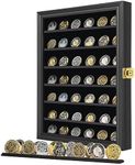 Jinchuan Military Challenge Coin Display Case Lockable Cabinet Rack Holder Shadow Box with Removable 2 Grooves Shelves and Anti Fade Acrylic Glass for Casino Poker Chips Collectibles (Large-Black)