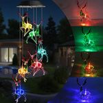 Toodour Solar Wind Chime, Color Changing Reindeer Wind Chimes, LED Decorative Mobile, Gifts for Mom, Waterproof Outdoor Decorative Lights for Balcony, Patio, Party, Yard, Window, Garden Decorations