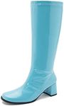 LIURUIJIA Women's Gogo Boots, Square Toe Chunky Knee High Boots For Women Zipper Fall Tall Boots Disco Costume Blue 42(260/US10)