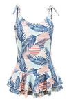 Aisyee Big Girls One Piece Bathing Suit Swimsuits for Kids Hawaiian Swimwear with Skirt Swim Tropical Palm Size 10/8-10 Years