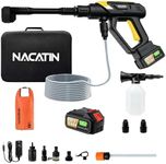 1000PSI Cordless Pressure Washer, 21V 4.0Ah Battery-Powered Brushless Motor Power Washer with 6-in-1 Nozzle, 9 Gear Pressure, Tap Adapter for Car Washing, Patio, Fence, Driveway, Outdoor Cleaning